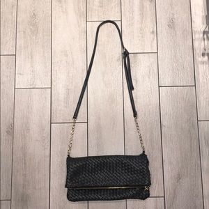 Black faux leather crossbody bag